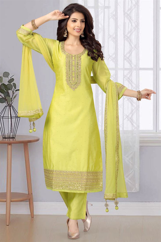 Yellow Color Pretty Chanderi Fabric Festive Look Salwar Suit