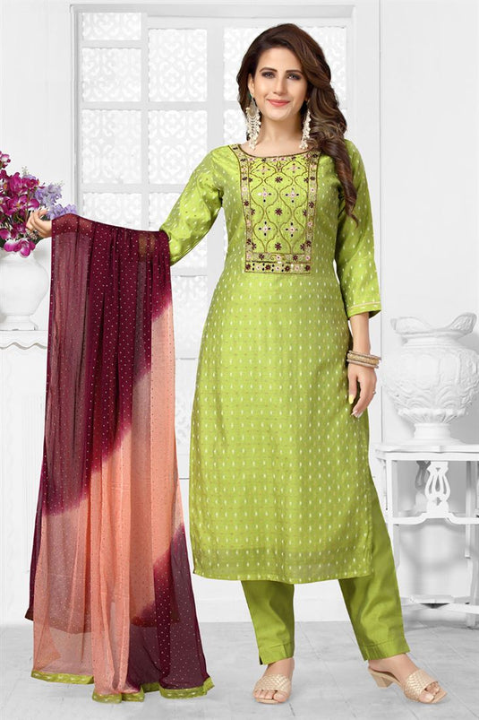 Sea Green Color Inventive Chanderi Fabric Festive Look Salwar Suit