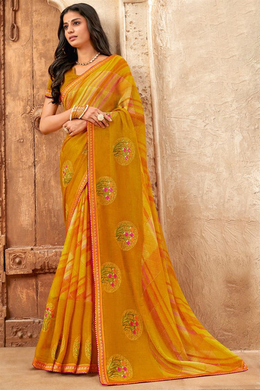 Mustard Color Graceful Chiffon Saree For Festive