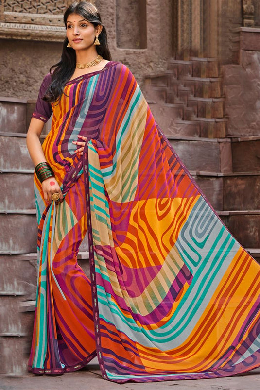 Stunning Light Weight Printed Georgette Fabric Saree In Multi Color
