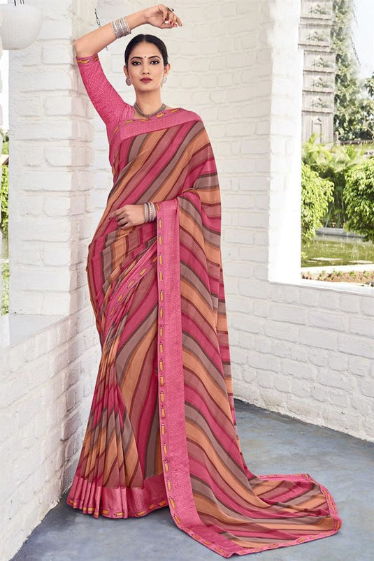 Pink Color Exquisite Casual Look Georgette Saree