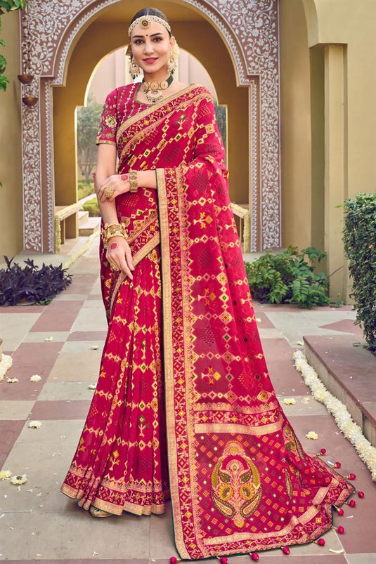 Raw Silk Woven Saree In Rani Pink Colour - SR5131061