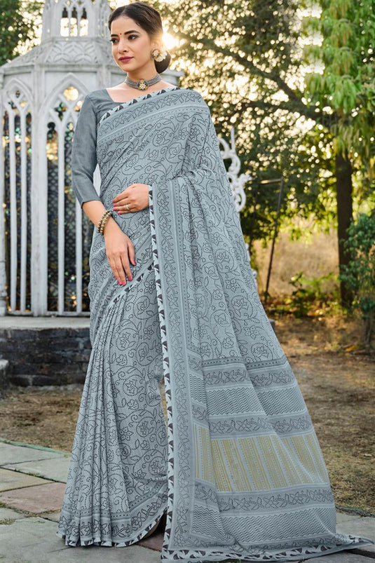 Grey Color Georgette Fabric Casual Spectacular Saree