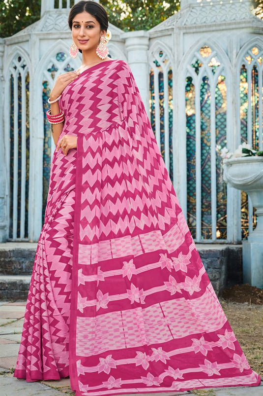 Georgette Fabric Pink Engaging Casual Saree