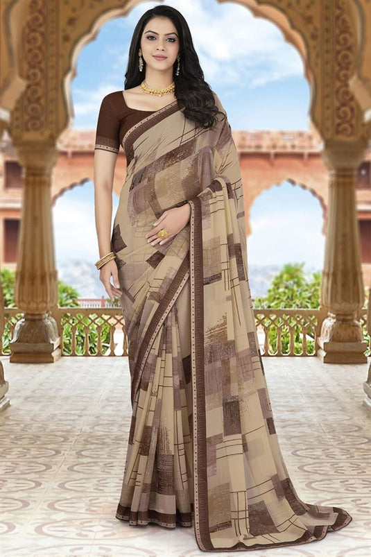 Chikoo Color Lavish Georgette Floral Printed Saree