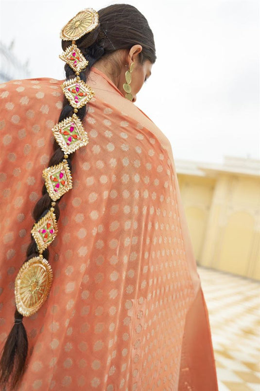 Art Silk Fabric Orange Color Weaving Work Festive Wear Trendy Saree