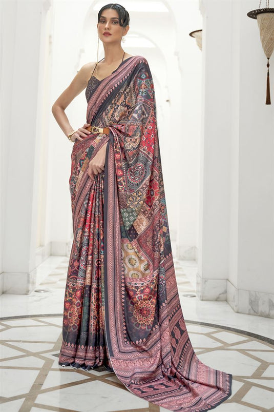 Crepe Silk Fabric Daily Wear Multi Color Saree With Digital Printed Work