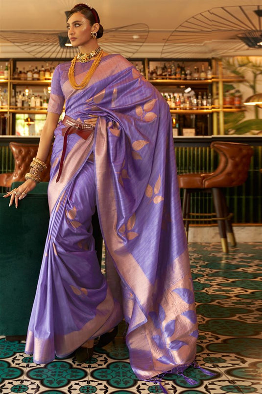 Art Silk Fabric Lavender Color Party Style Art Silk Weaving Designs Saree