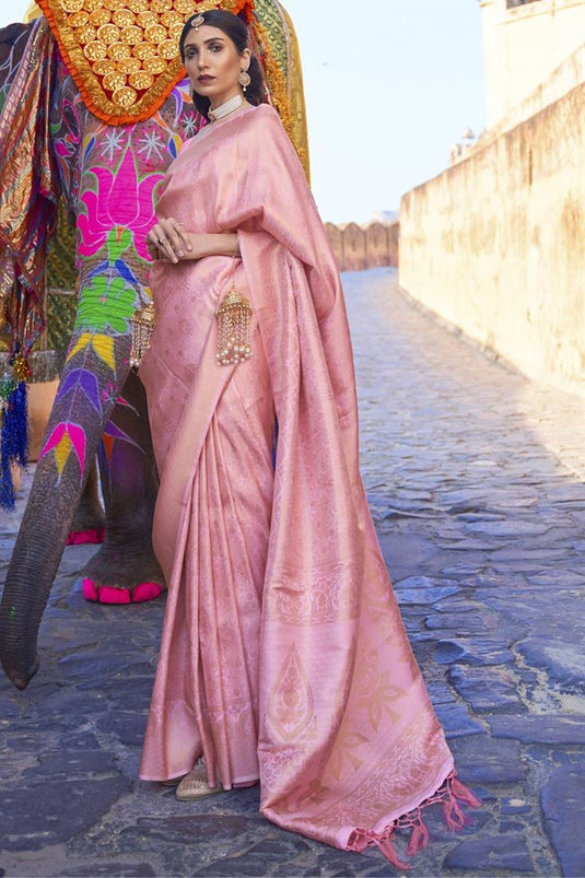 Pink Color Charming Art Silk Fabric Festival Wear Weaving Work Saree