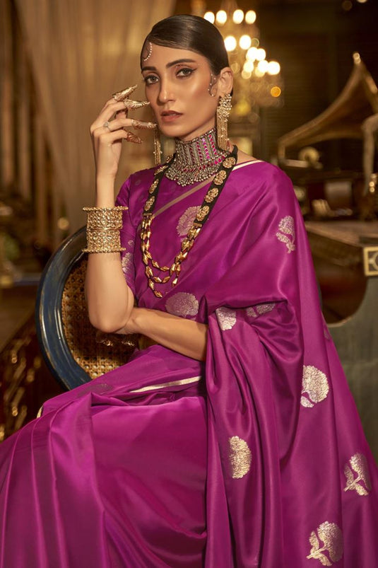 Kanika Dev Magenta Color Imposing Party Look Satin Saree