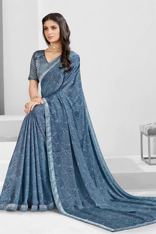 Grey Color Coveted Georgette Printed Saree