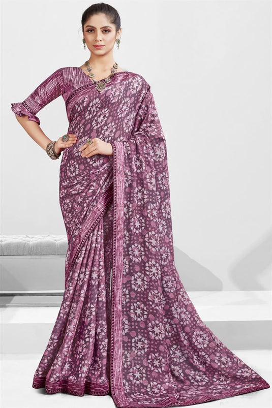 Wine Color Excellent Georgette Printed Saree