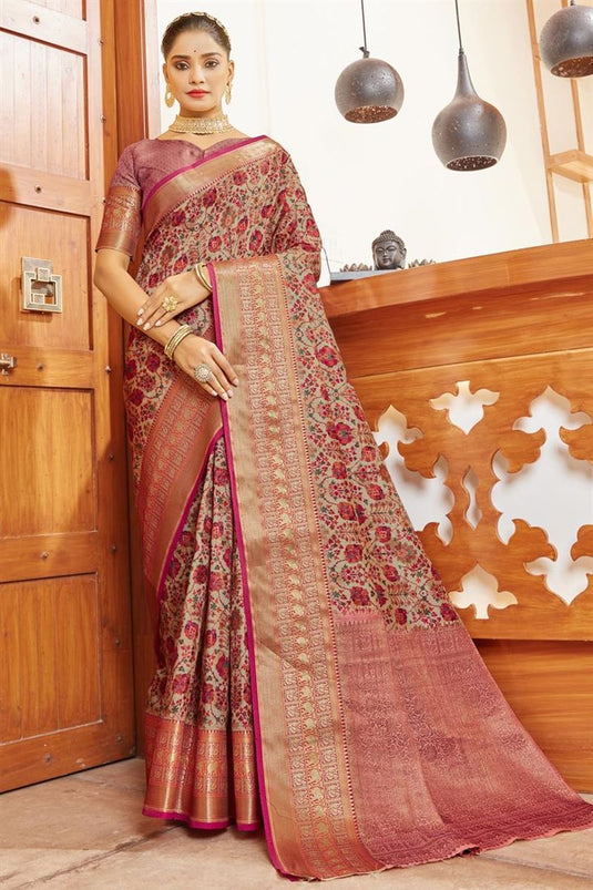 Beguiling Multi Color Digital Printed Work Art Silk Saree