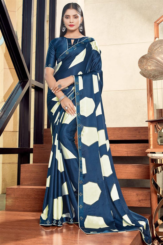 Entrancing Georgette Printed Casual Look Saree In Blue Color