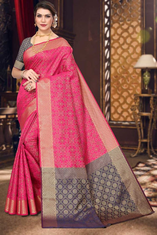 Beguiling Festival Wear Rani Color Patola Silk Fabric Saree