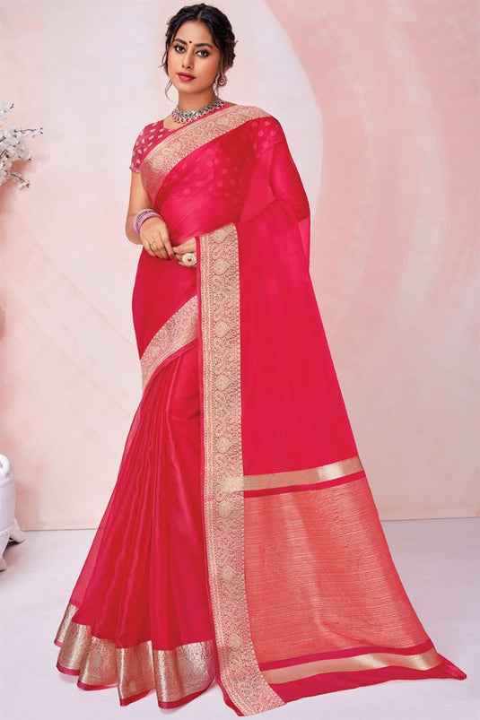 Red Color Superior Festival Look Organza Saree