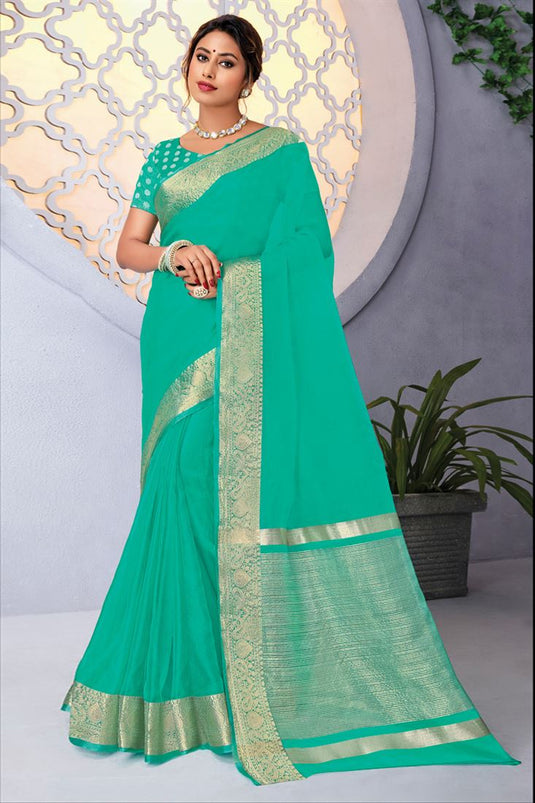 Sea Green Color Festival Look Glorious Organza Saree