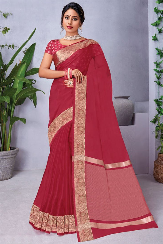 Festival Look Delicate Red Color Organza Saree