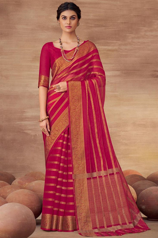 Tempting Pink Color Weaving Work Organza Saree