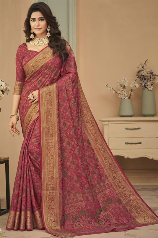 Festival Wear Art Silk Fabric Weaving Work Lavish Saree In Pink Color