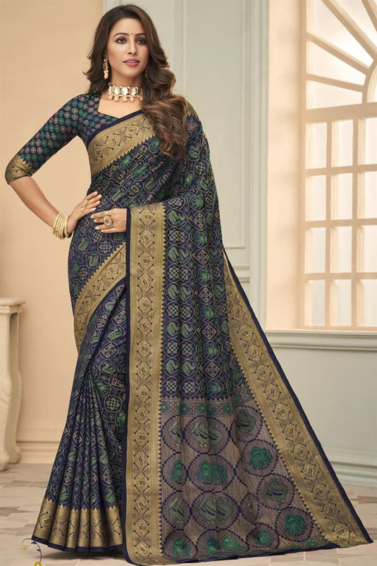 Delicate Art Silk Fabric Festival Wear Navy Blue Color Weaving Work Saree