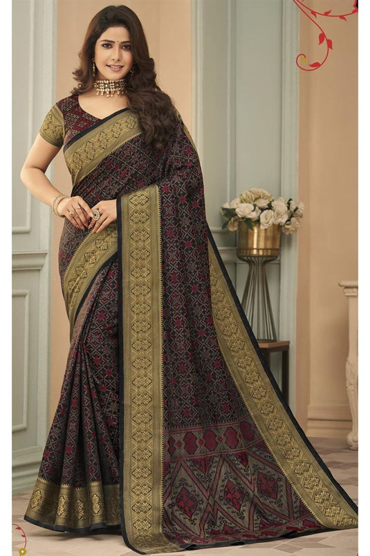 Art Silk Fabric Festive Wear Black Color Weaving Work Glamorous Saree