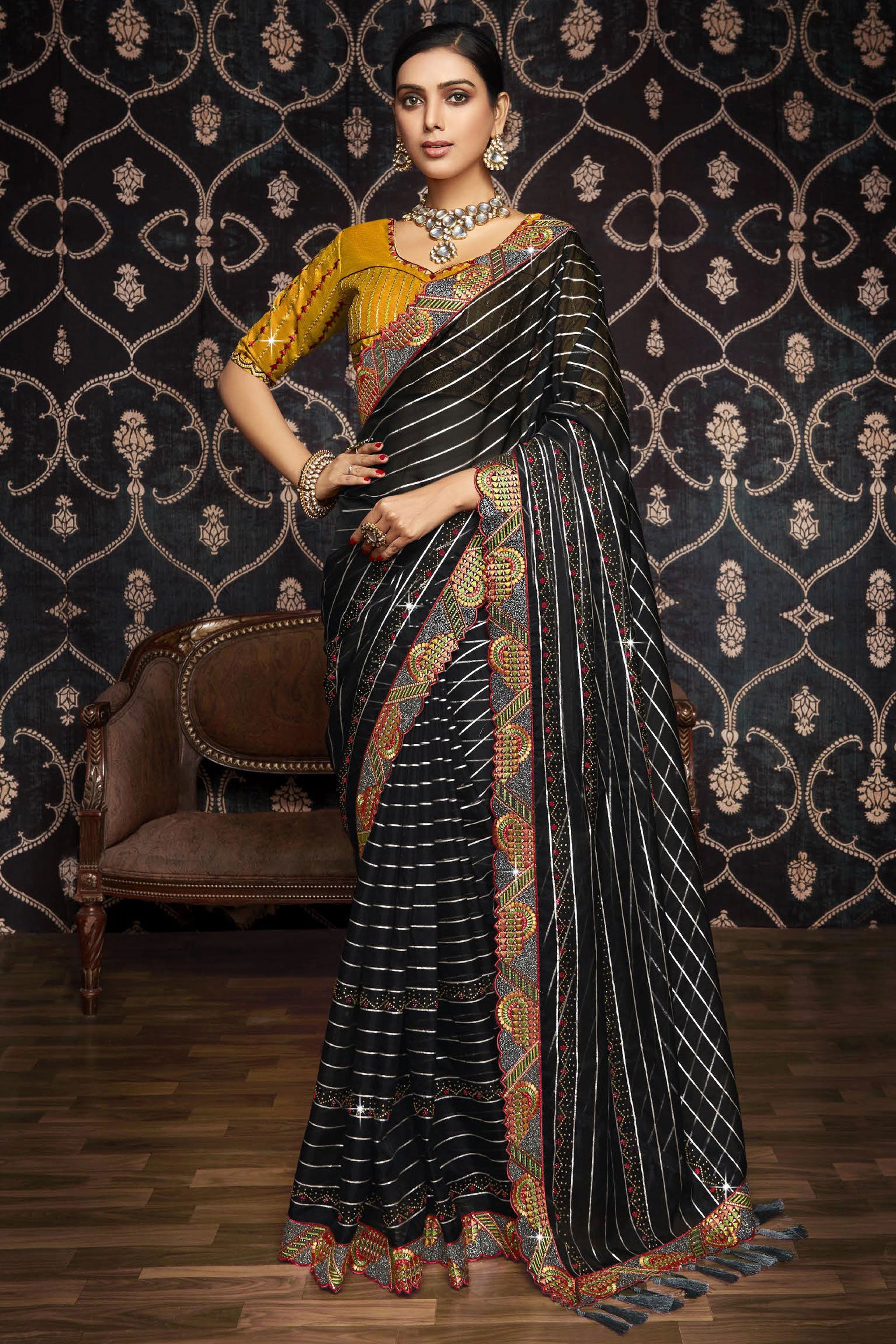 Buy Black Sarees for Women by RUDIT Creation Online | Ajio.com