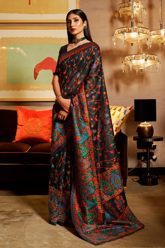 Appealing Kashmiri Modal Handloom Weaving Silk Black Color Saree