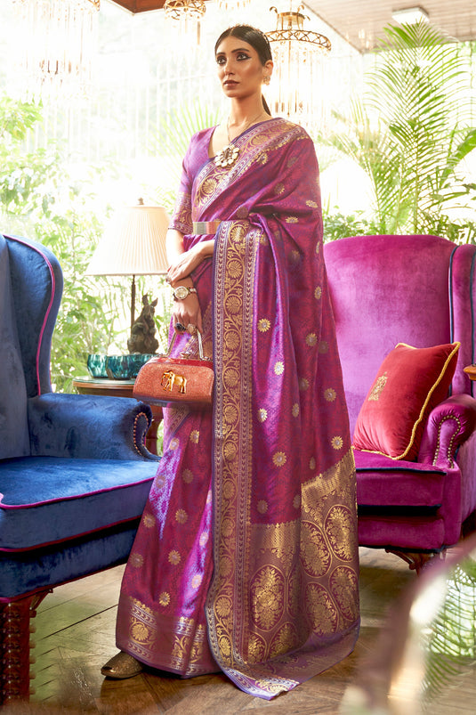 Appealing Weaving Work Art Silk Fabric Saree In Purple Color