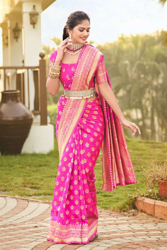 Fetching Festive Wear Art Silk Saree In Magenta Color