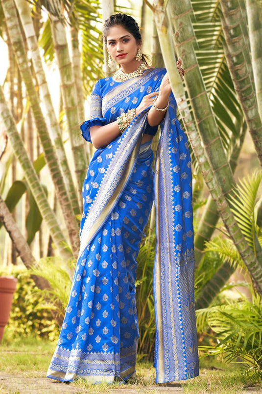 Stunning Blue Color Art Silk Festive Wear Saree