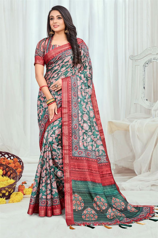 Radiant Sea Green Color Cotton Casual Printed Saree