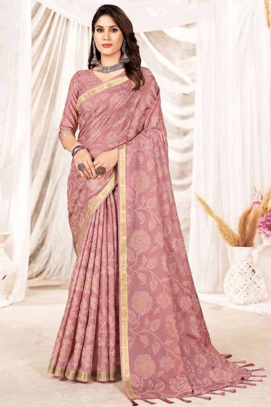 Peach Color Printed Designer Art Silk Saree