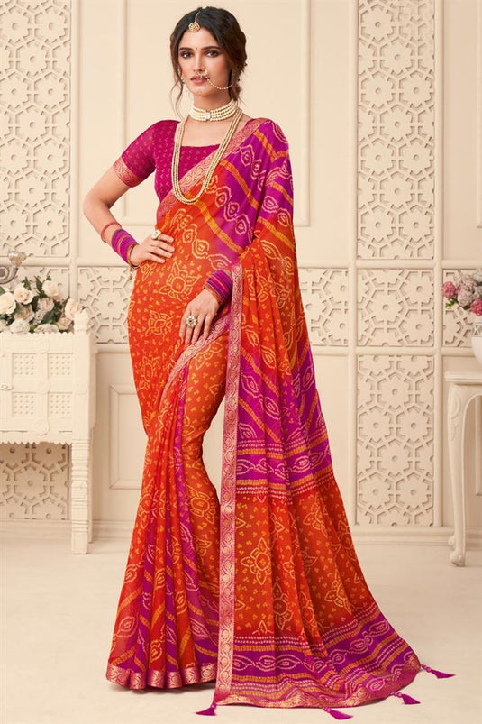 Vartika Singh Orange Casual Chiffon Amazing Bandhani Printed Saree