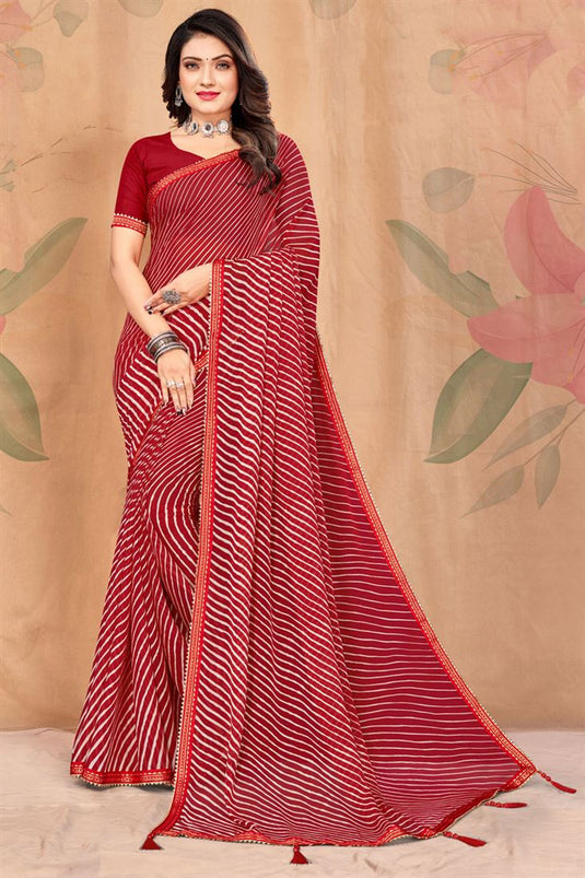 Entrancing Chiffon Fabric Casual Look Saree In Red Color