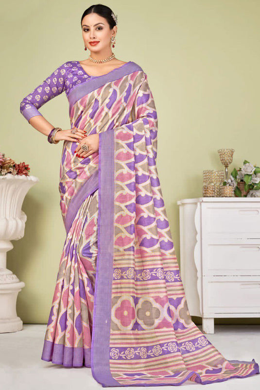 Multi Color Printed Art Silk Fabric Daily Wear Saree