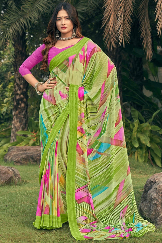 Printed Engaging Multi Color Georgette Saree