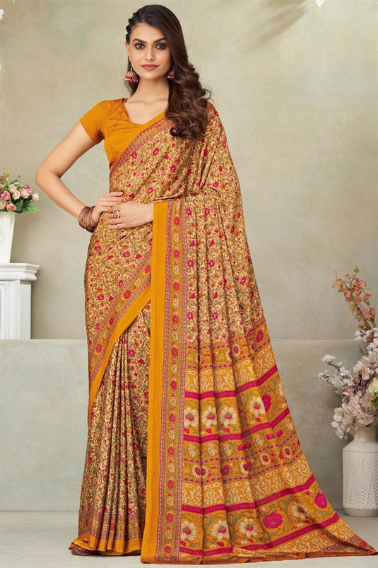 Multi Color Brilliant Casual Look Crepe Silk Saree