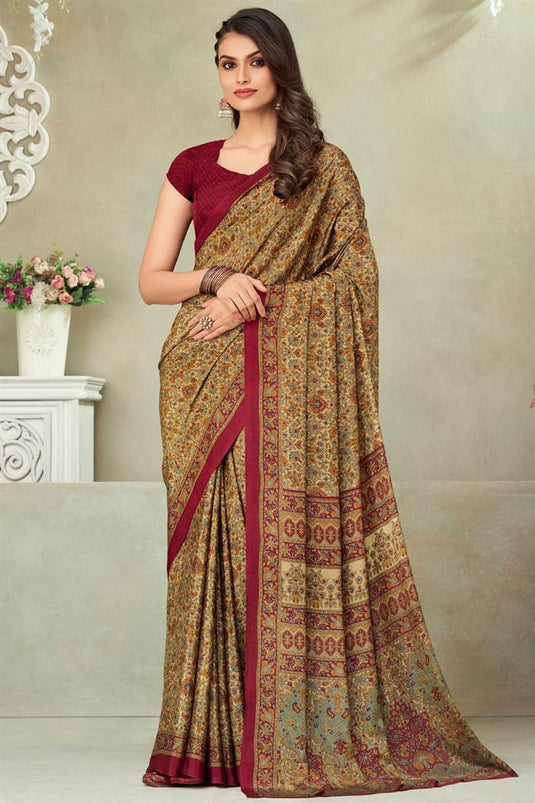 Attractive Casual Look Crepe Silk Saree In Multi Color