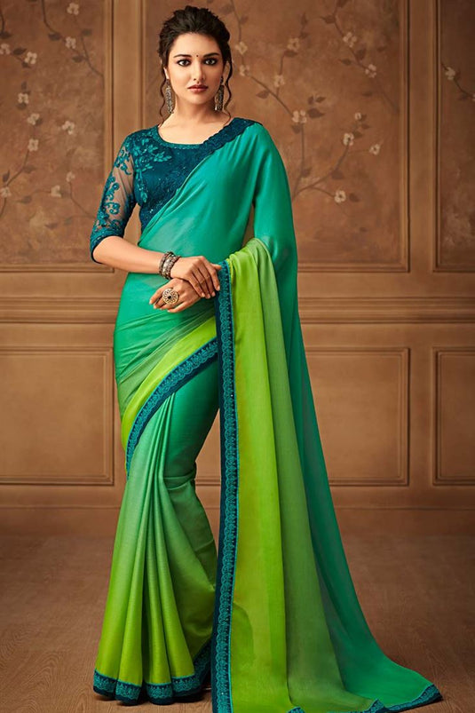 Multi Color Embroidered Work Chiffon Fabric Splendid Saree In Party Wear