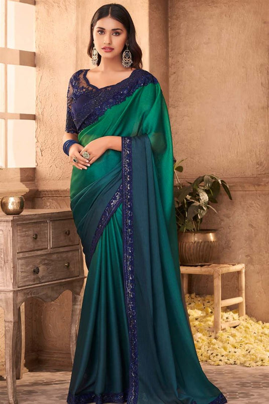 Multi Color Chiffon Fabric Party Wear Divine Saree With Embroidered Work