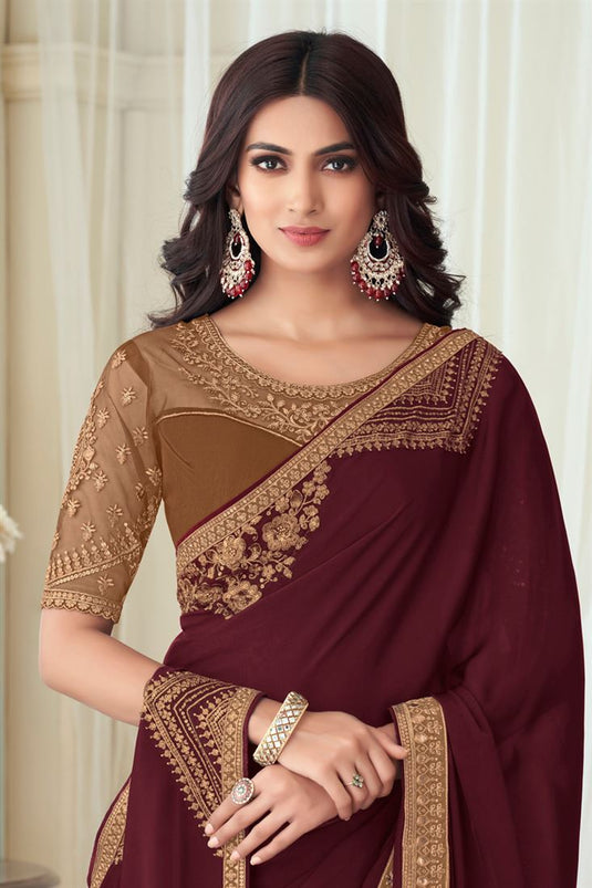 Royal Art Silk Party Saree In Maroon Color