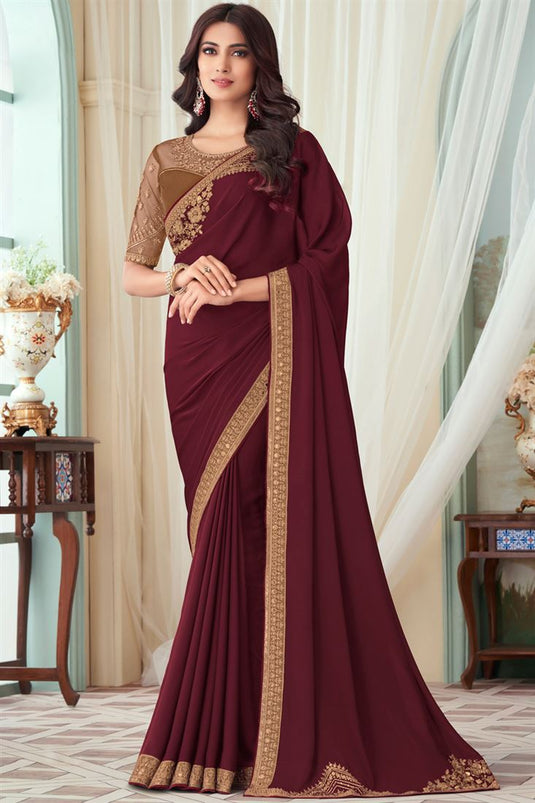 Royal Art Silk Party Saree In Maroon Color