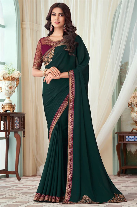 Vibrant Dark Green Art Silk Party Saree