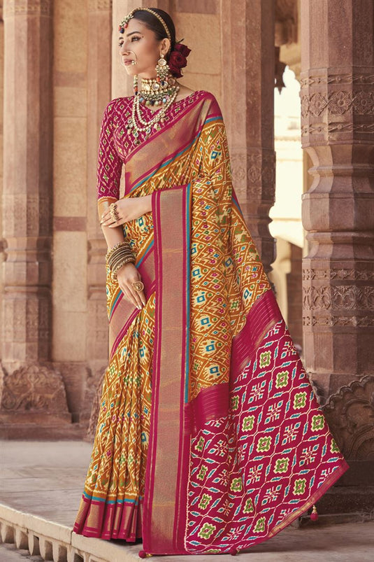 Orange Color Patola Silk Precious Printed Saree