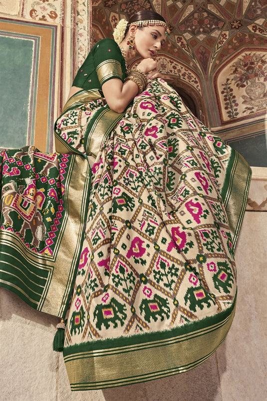 Patola Silk Cream Color Incredible Printed Saree