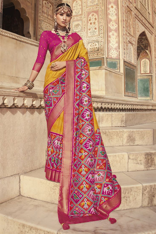 Patola Silk Mustard Color Coveted Printed Saree