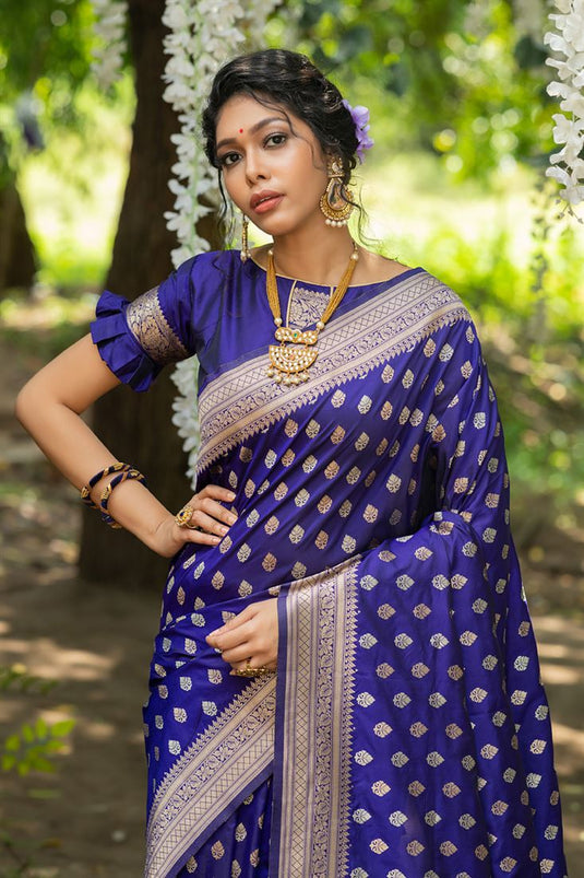 Blue Color Elegant Weaving Work Banarasi Silk Saree