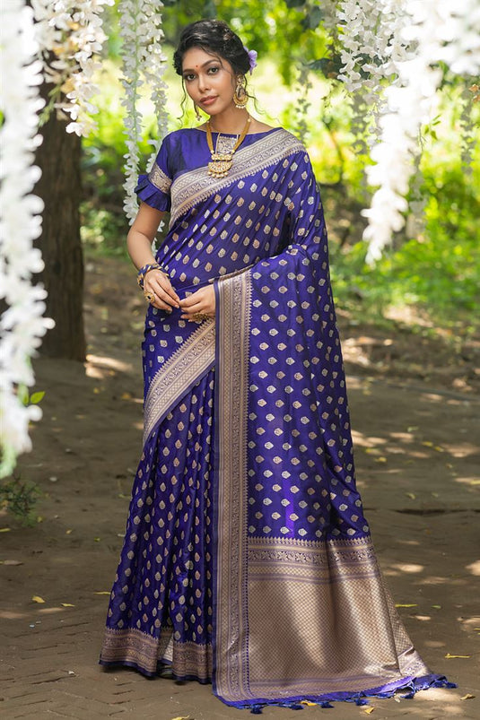 Blue Color Elegant Weaving Work Banarasi Silk Saree