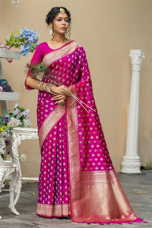 Magenta Color Embellished Weaving Work Banarasi Silk Saree